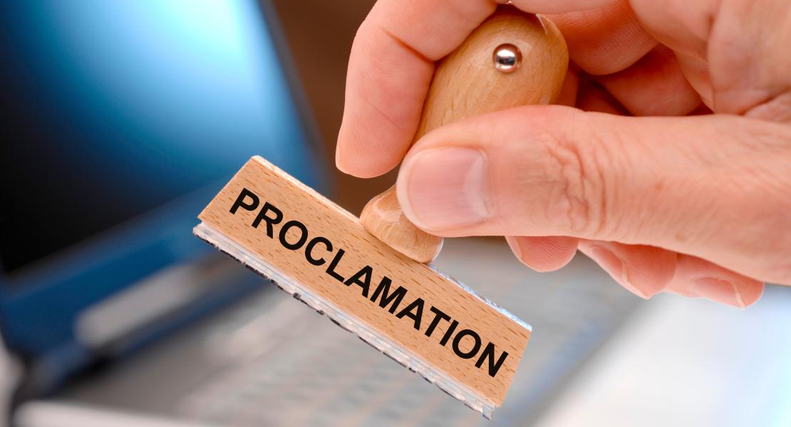 Stamp with proclamation label